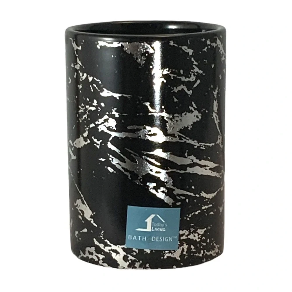 Today’s Living Black Metallic Marble Bathroom Accessories Ceramic Black Silver